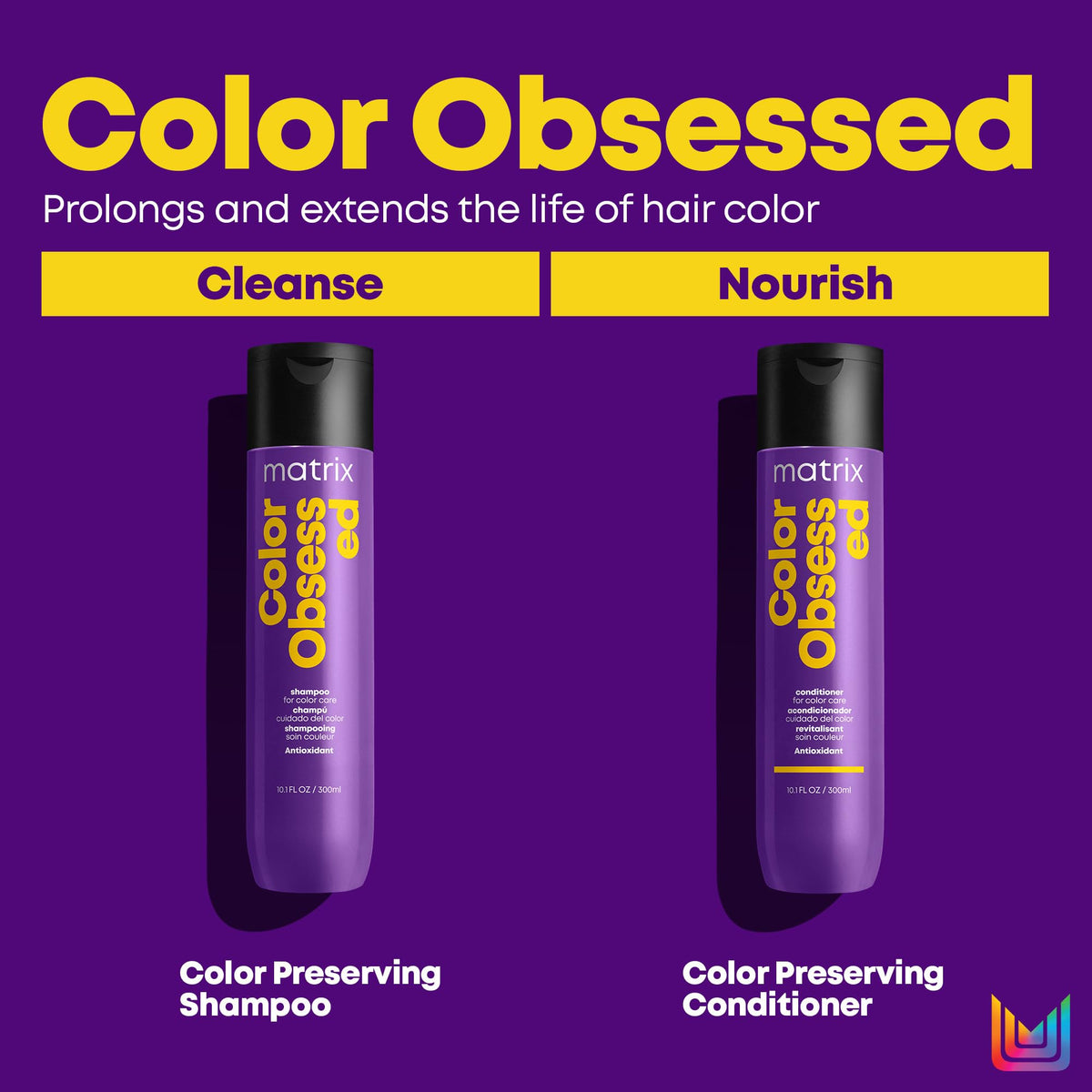 MATRIX Color Obsessed on styled color-treated hair demonstrating vibrant, glossy finish