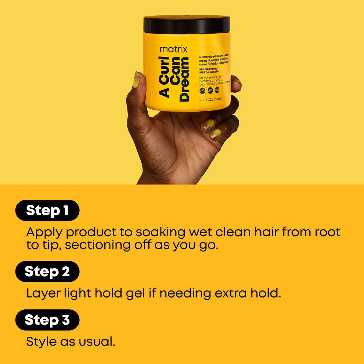 Matrix used while diffusing curls, highlights heat protection during styling