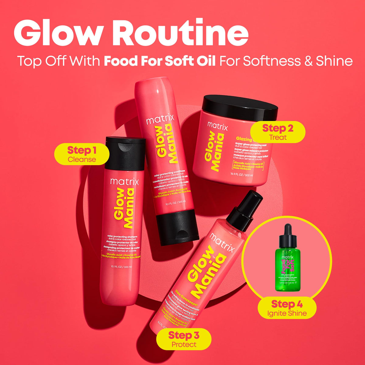 Matrix Glow Mania bottle held in hand showing true 10.1 fl oz scale