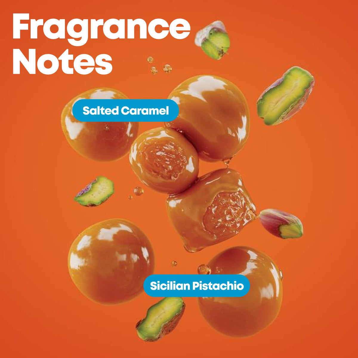 Salted caramel and pistachio props with Matrix bottle indicating fragrance
