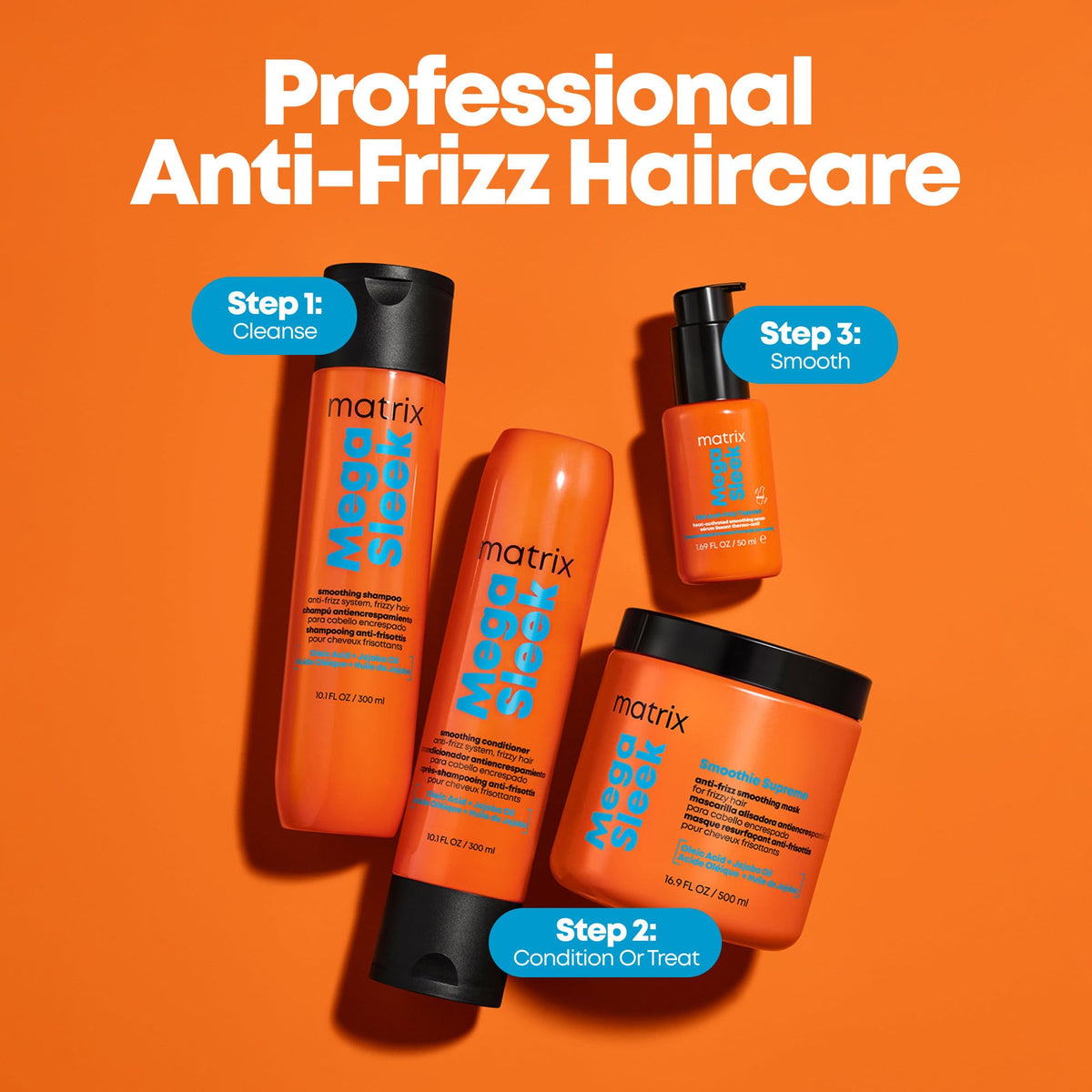 Matrix Mega Sleek set with conditioner illustrating full system benefit