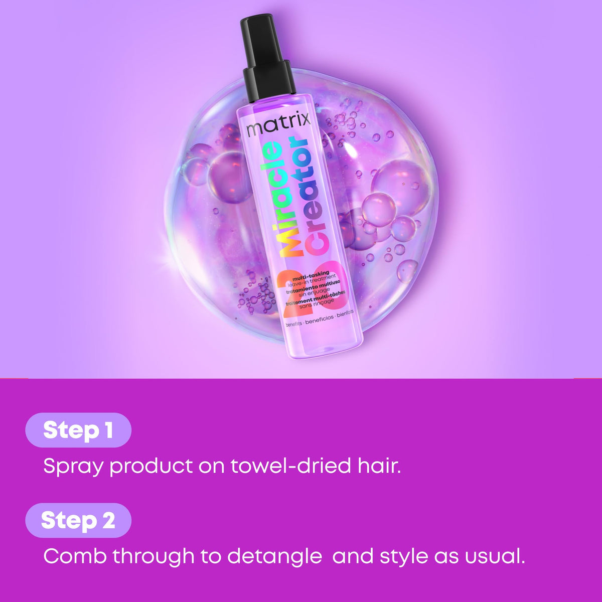 Matrix Miracle Creator bottle on bath counter suggesting daily routine convenience