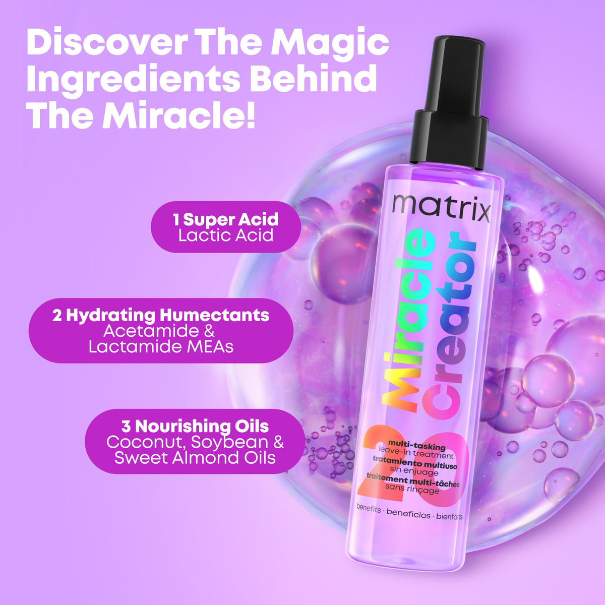 Matrix Miracle Creator texture mist visible droplets to show lightweight, non-greasy formula