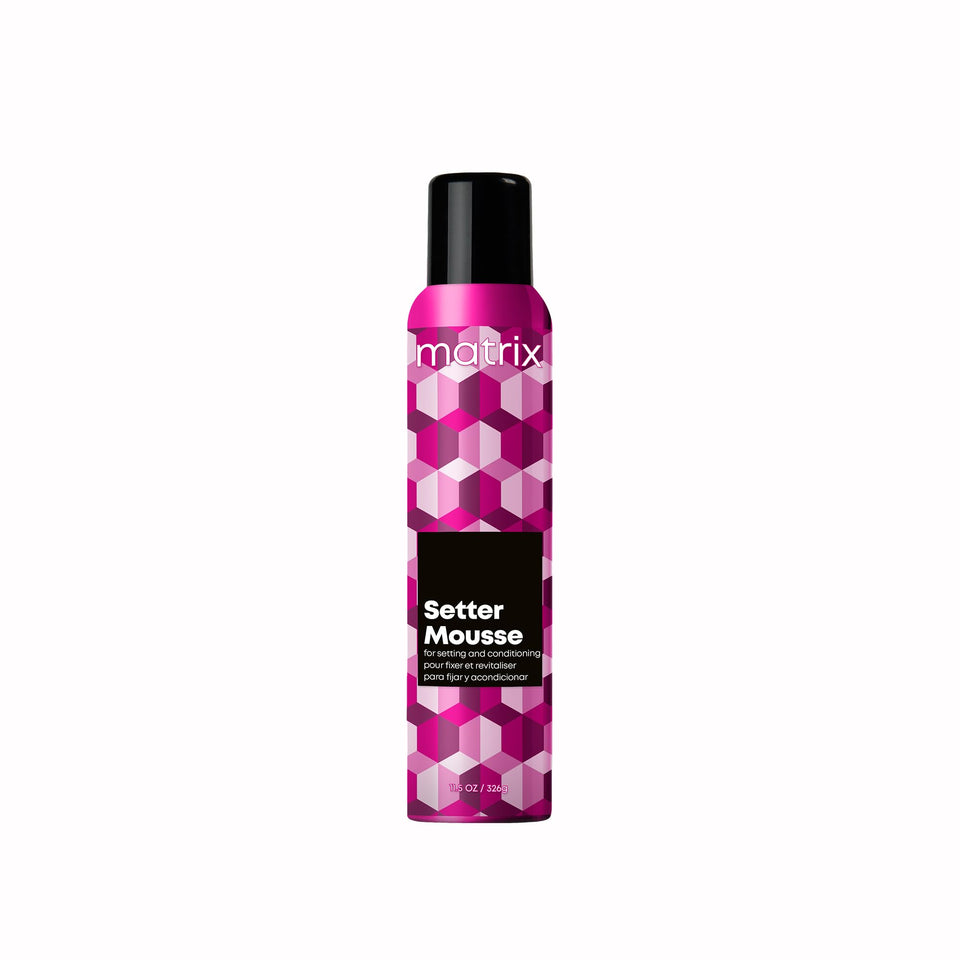 MATRIX Setter Mousse front bottle showing branding and benefits