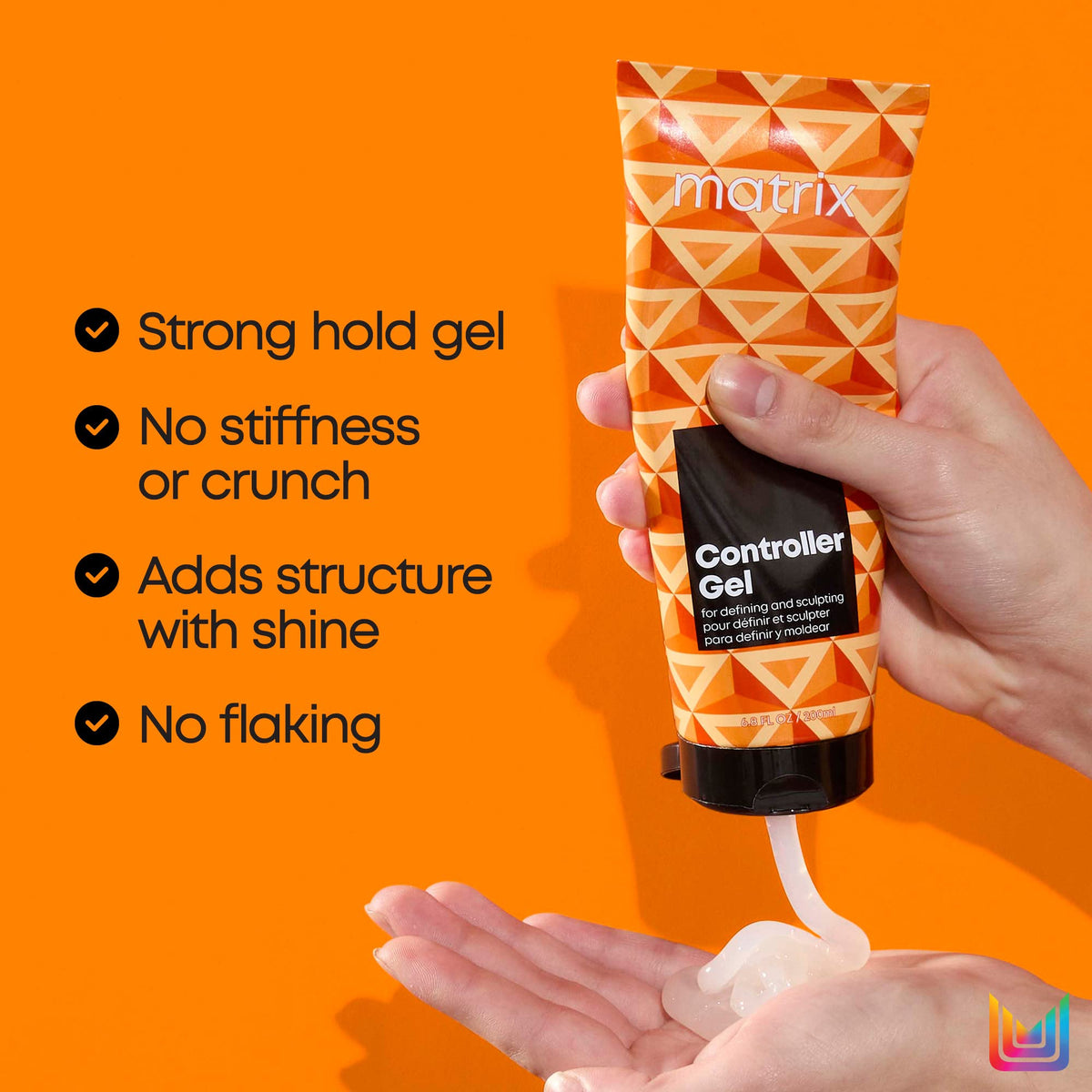 MATRIX gel texture close-up highlighting clear, non-flaking formula benefit