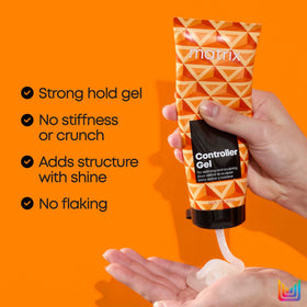 MATRIX gel texture close-up highlighting clear, non-flaking formula benefit