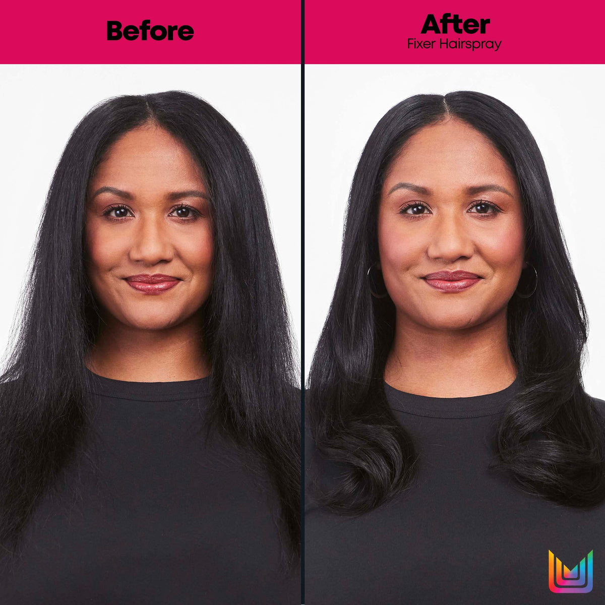 MATRIX applied to styled hair demonstrating volume and frizz control benefit