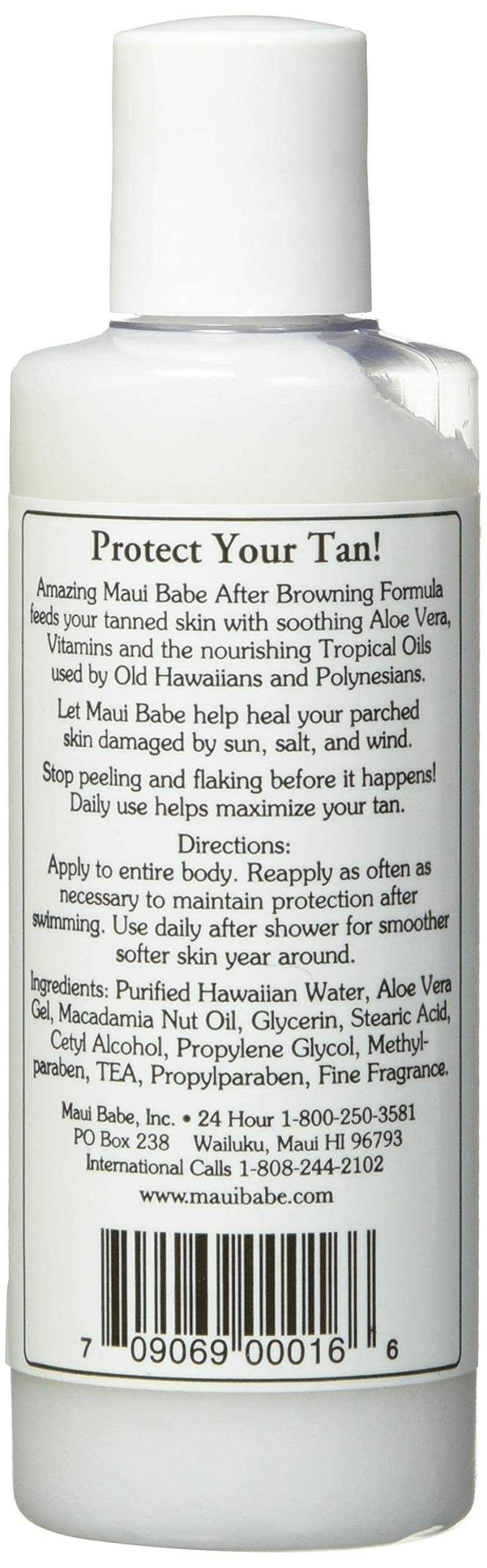 Maui Babe lotion being applied to forearm on a sunny beach to soothe and prolong a tan