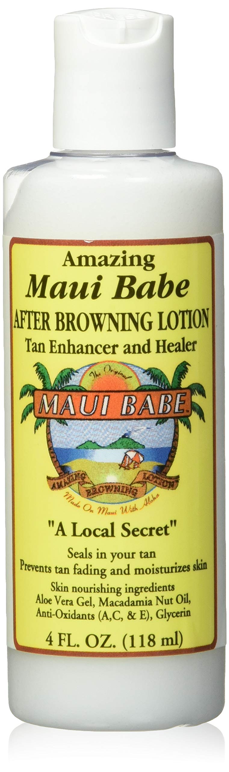 Maui Babe front packaging 4oz bottle shown clearly for easy identification and travel convenience