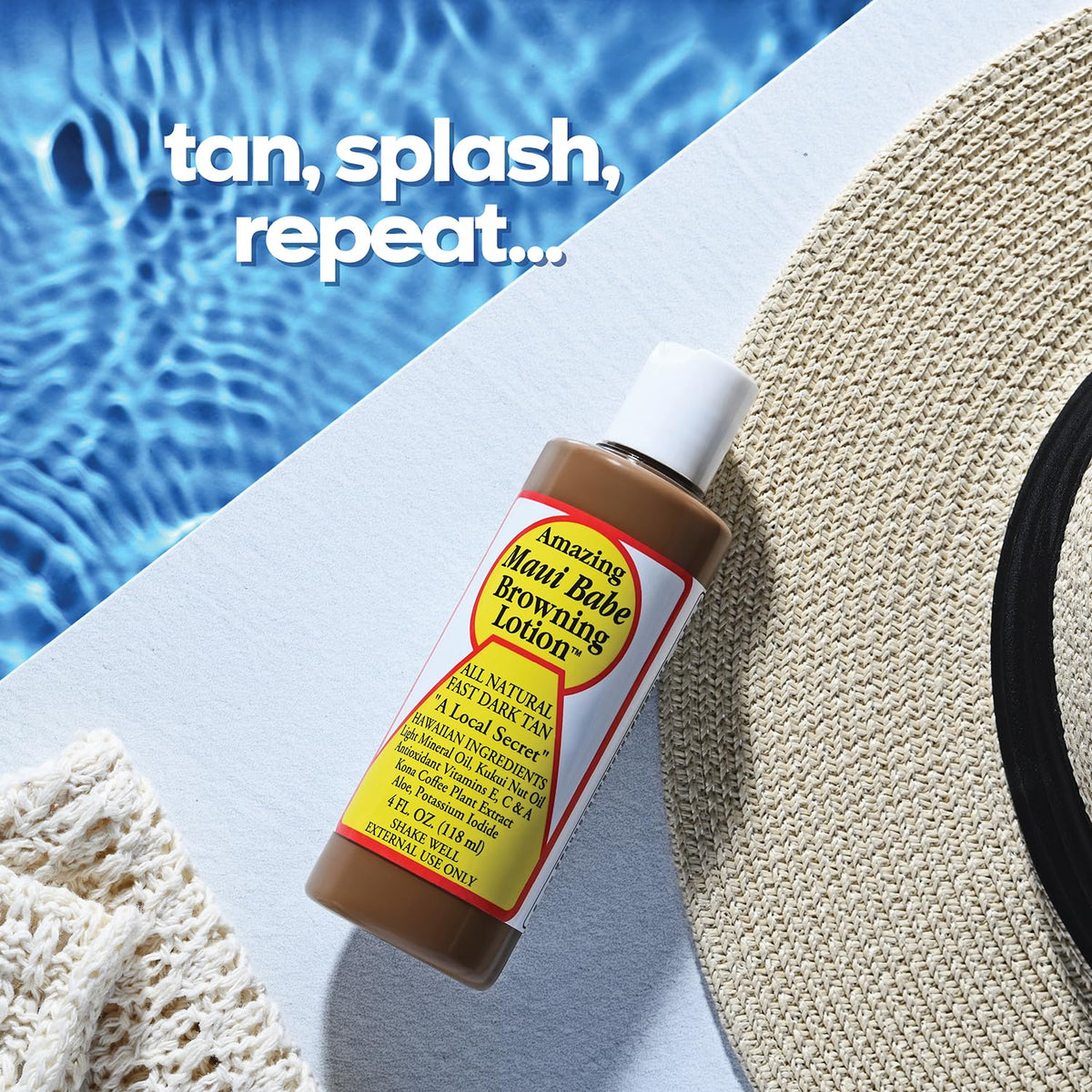 Maui Babe applied on forearm demonstrating even coverage and enhanced tan
