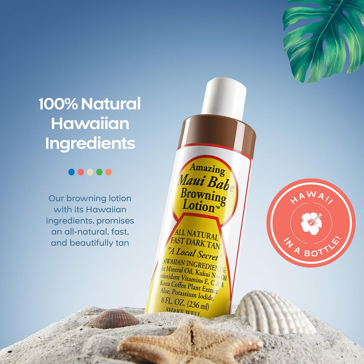 Maui Babe bottle close-up on cap and pour spout highlighting convenient, spill-resistant design