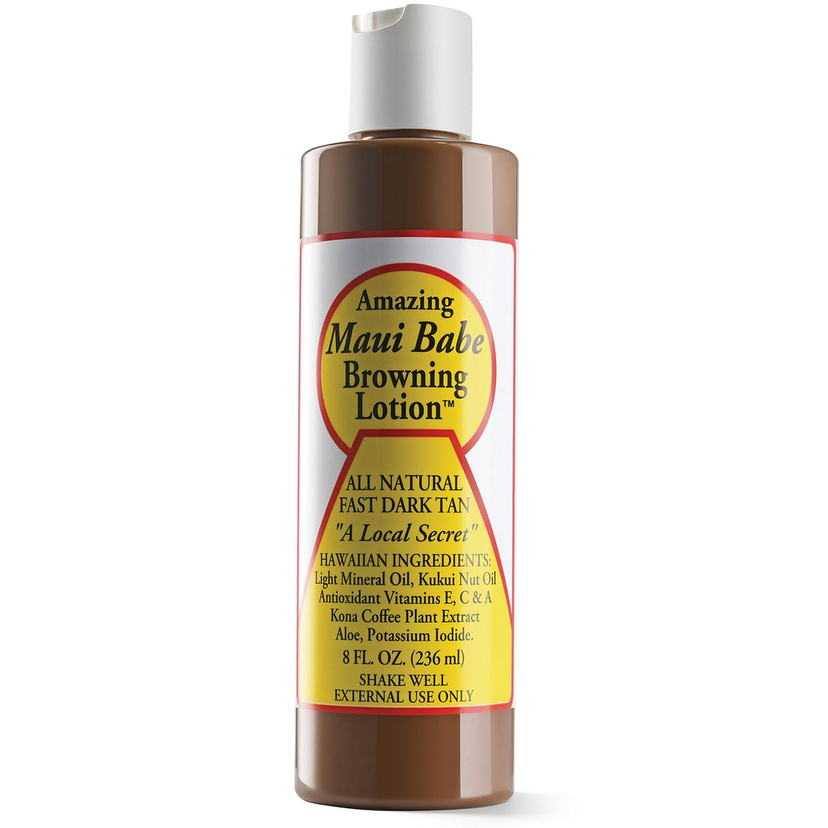 Maui Babe front bottle showing product and quick tan benefit