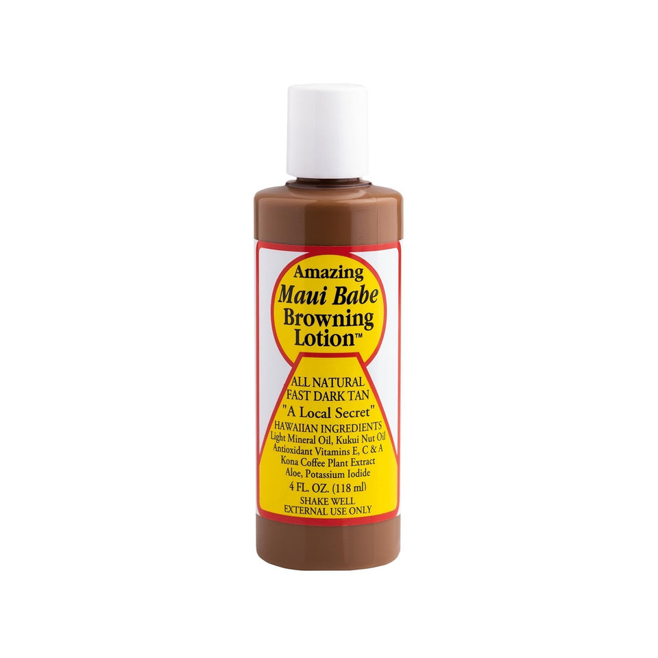 Maui Babe Browning Lotion front bottle shows natural tan boost