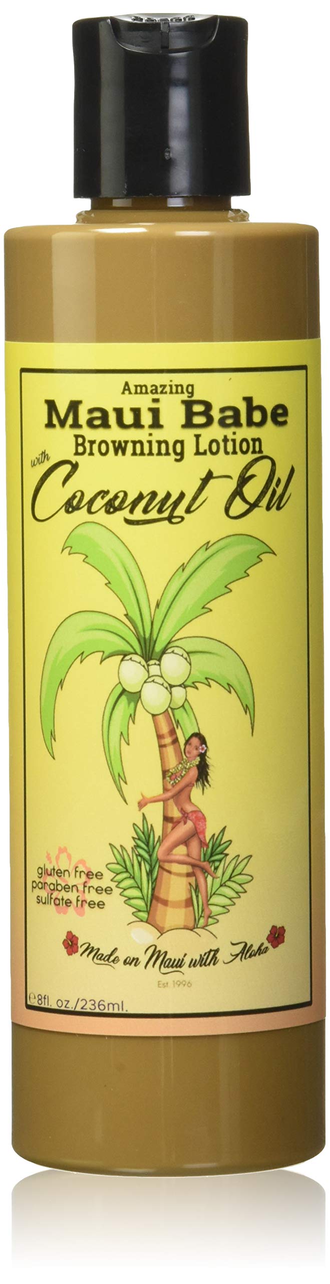 Maui Babe front label packaging showing 8oz bottle and natural coconut benefits