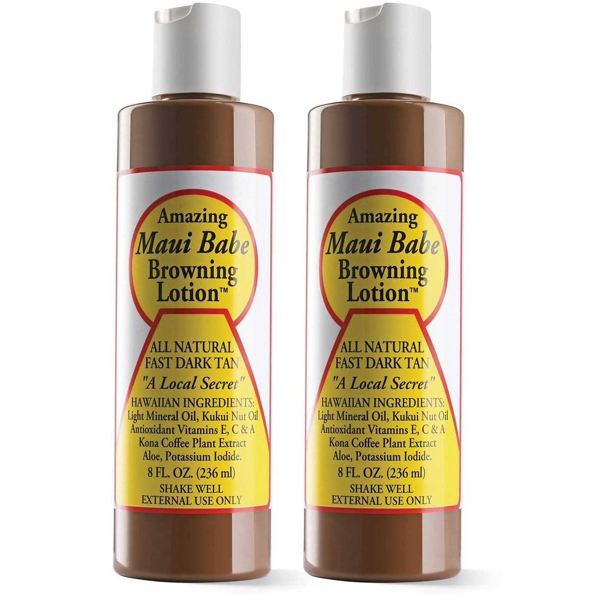 Maui Babe front label showing product name and 8-ounce size, clear branding benefit