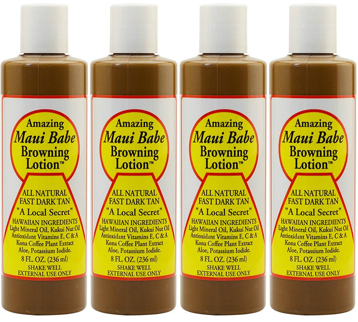 Maui Babe front packaging showing four bottles and easy travel use