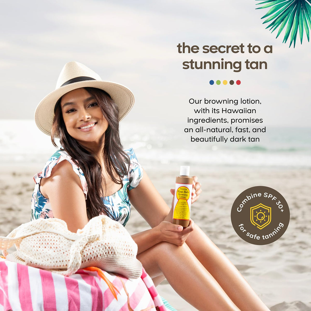 Close-up of Maui Babe ingredient and label detail highlighting natural formulation benefits