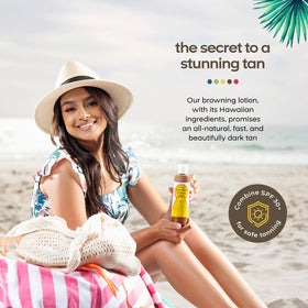 Close-up of Maui Babe ingredient and label detail highlighting natural formulation benefits