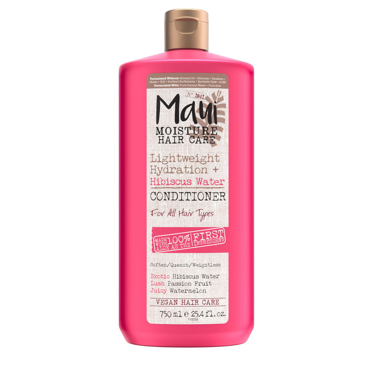 Maui Moisture front bottle showing product and size, highlights travel-friendly benefit