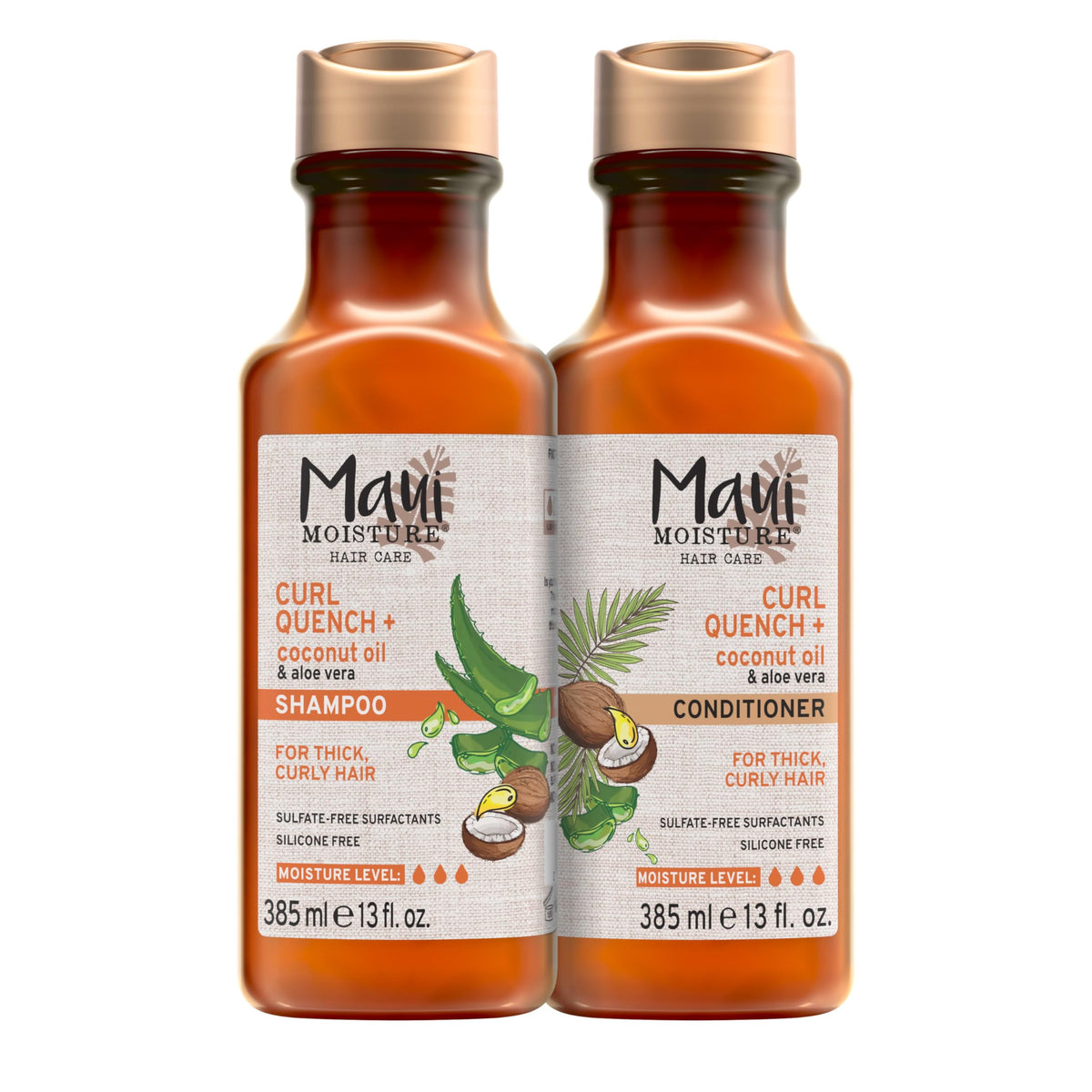 Maui Moisture front packaging showing shampoo and conditioner benefits