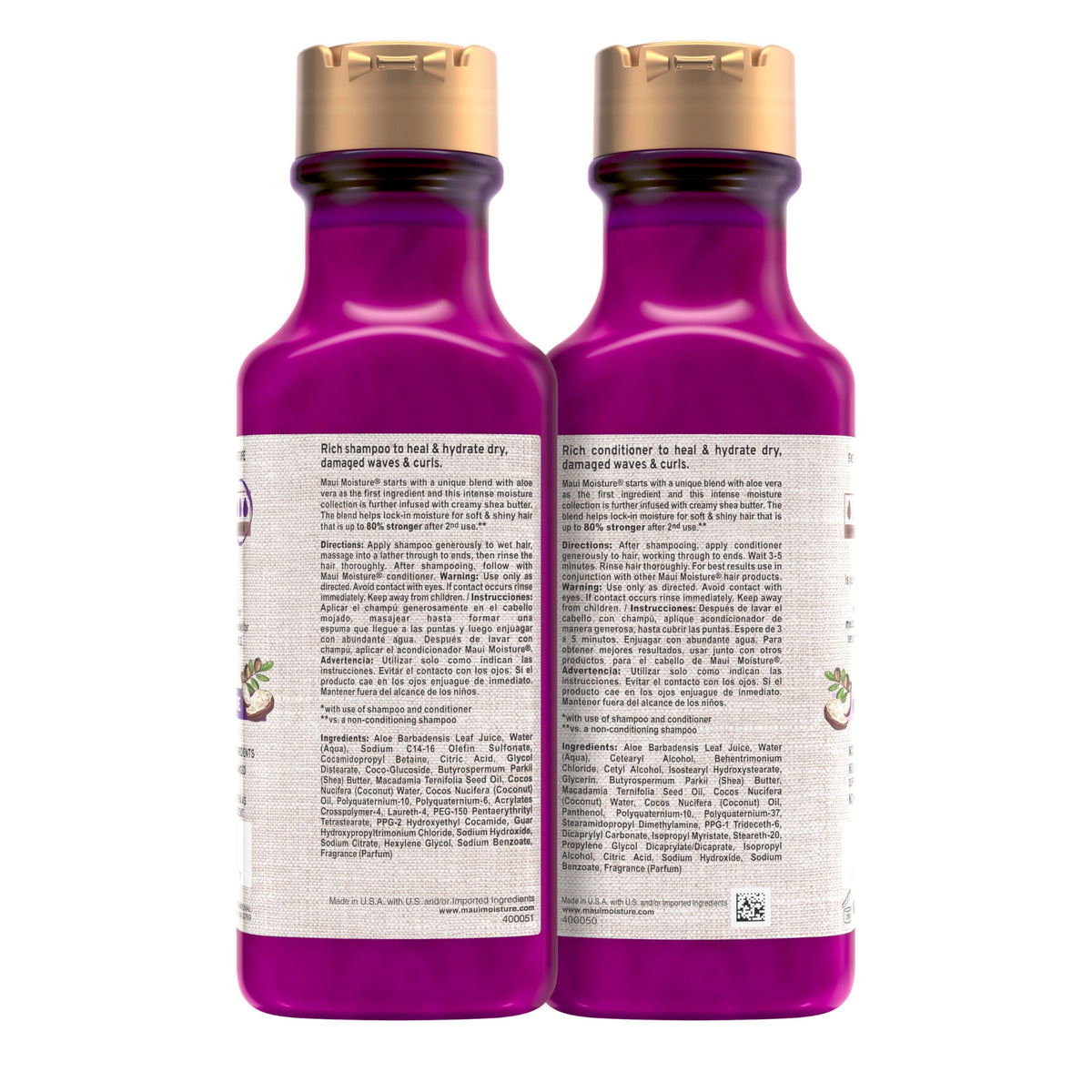 maui moisture aloe vera and shea butter ingredients styled to show natural nourishing benefit