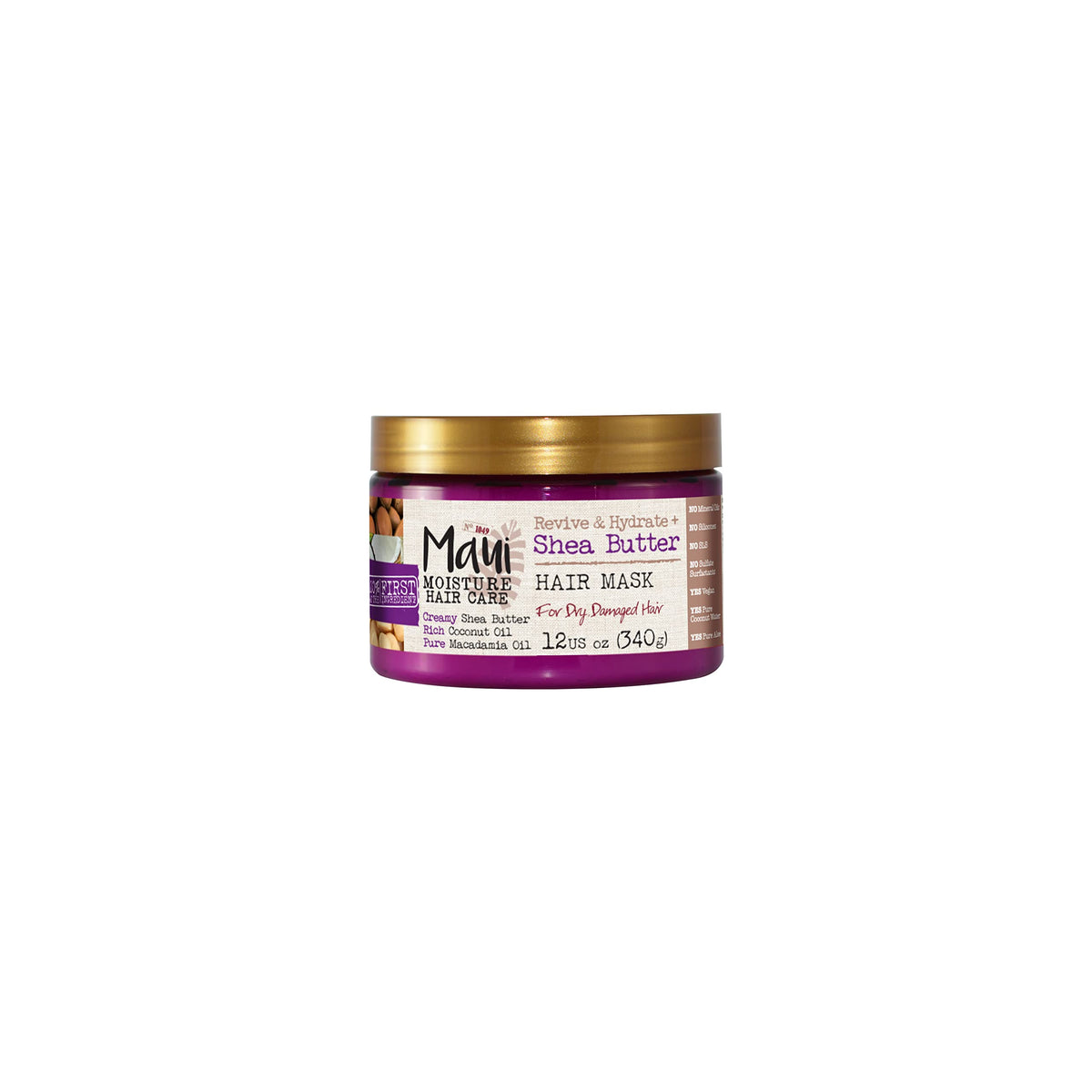 Maui Moisture front tub showing packaging and nourishing formula benefit