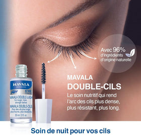 MAVALA Double Lash brush applying serum to upper lashes to strengthen fibers
