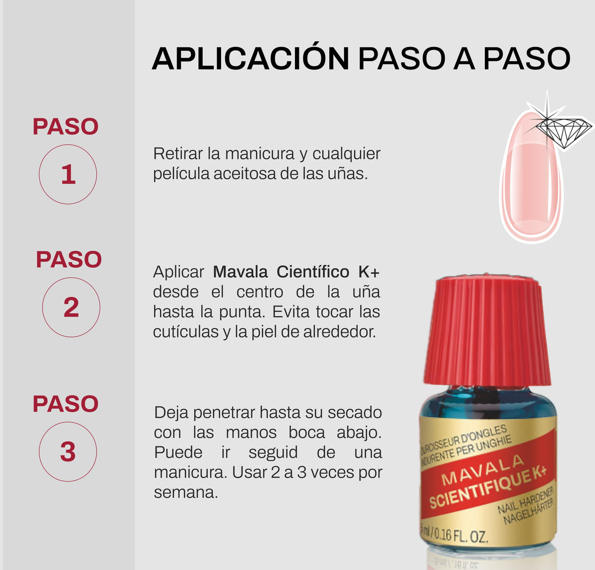 MAVALA bottle in manicure setup with tools, suggests salon-quality home use benefit