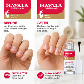 MAVALA brush applying clear treatment on nail to discourage nail-biting effectively