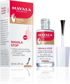 MAVALA bottle front view showing compact deterrent nail treatment and portability