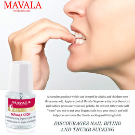 MAVALA stop size comparison alongside a coin showing portable 0.17 oz bottle advantage
