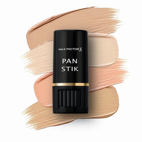 Max Factor Pan Stik coverage before and after demonstrating concealment of blemishes and pigmentation