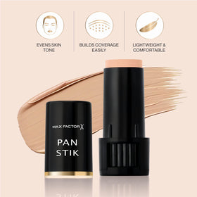 Max Factor Pan Stik cream texture close-up demonstrating smooth blendability for even coverage