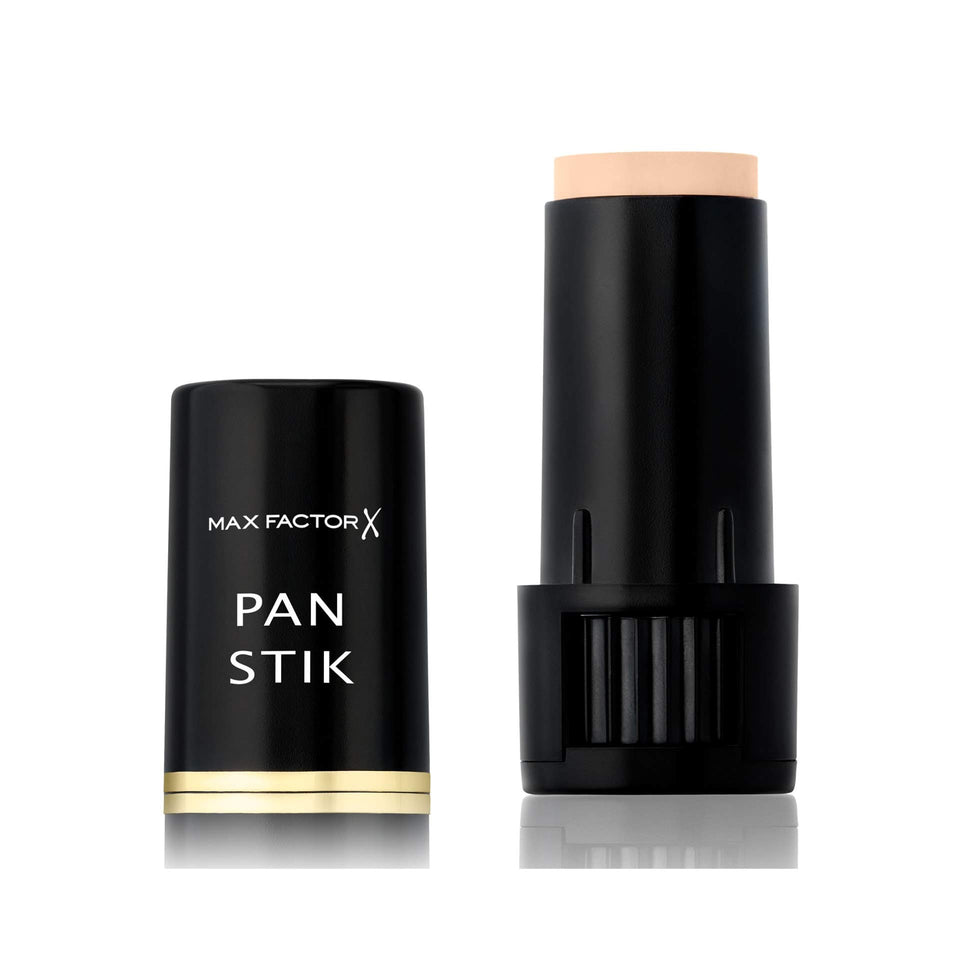 Max Factor Pan Stik front view showing stick and compact design for easy touch-ups
