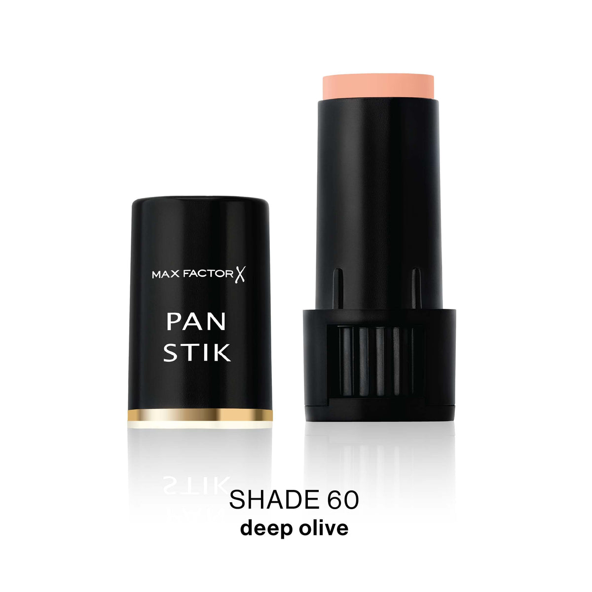 Max Factor Panstik with cap removed revealing cream tip for precise coverage benefit
