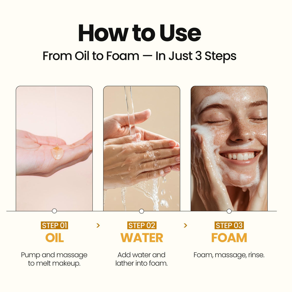 MAXCLINIC foam in hand demonstrating emulsification and rinsing benefit