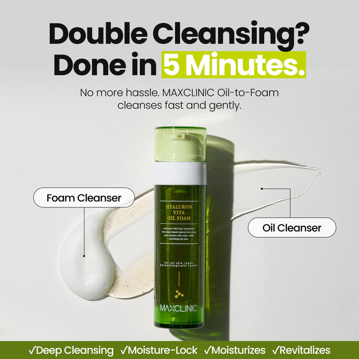 MAXCLINIC pump dispensing silky oil texture for easy removal