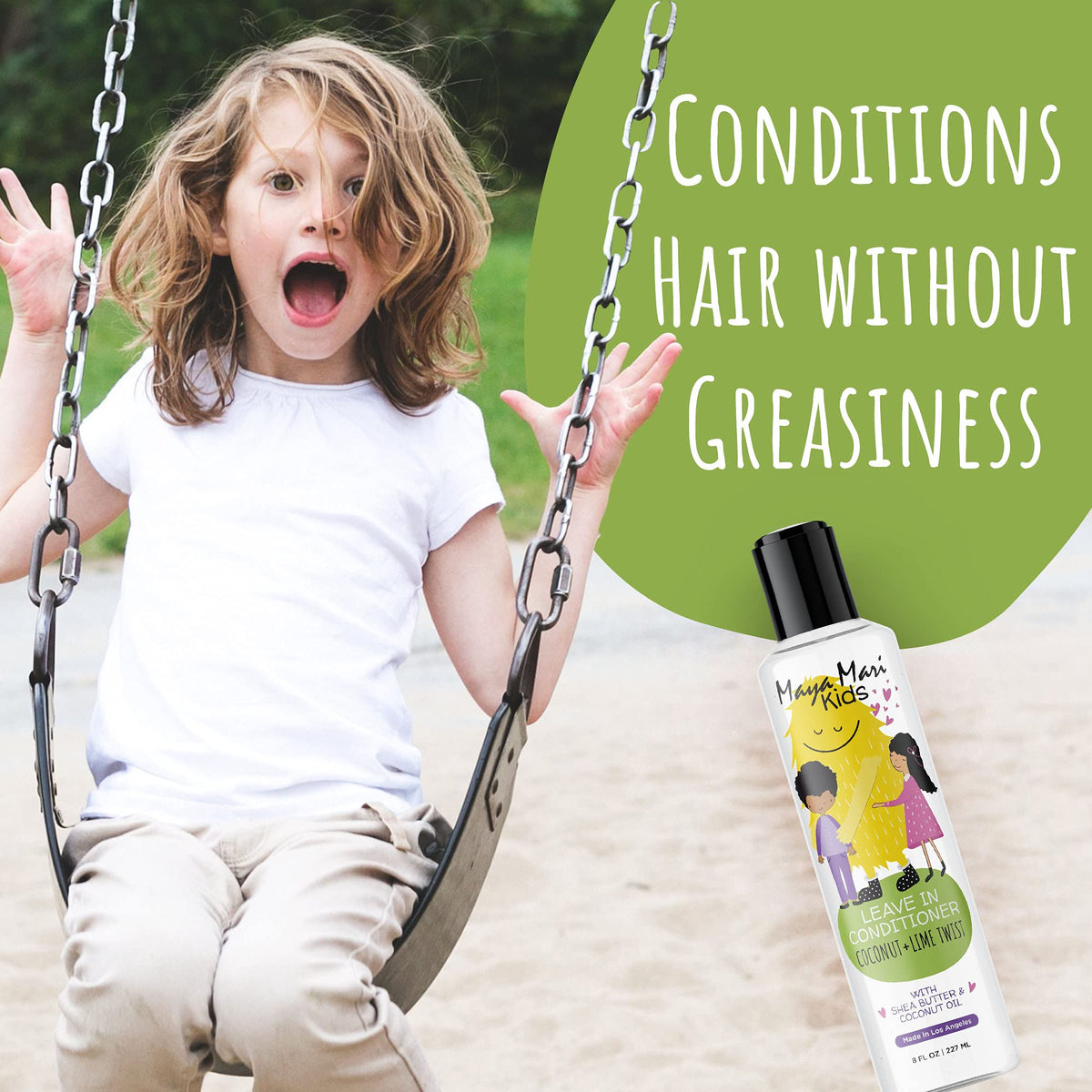 MAYA MARI being applied on a child demonstrating tear-free detangling