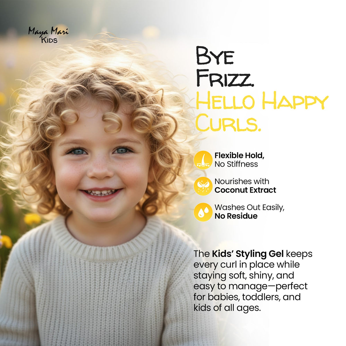 MAYA MARI child applying gel to hair, fast morning styling without crunch