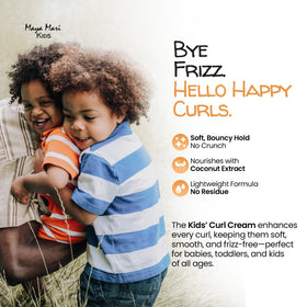 MAYA MARI applied on a toddler's curls showing defined, frizz-reduced ringlets