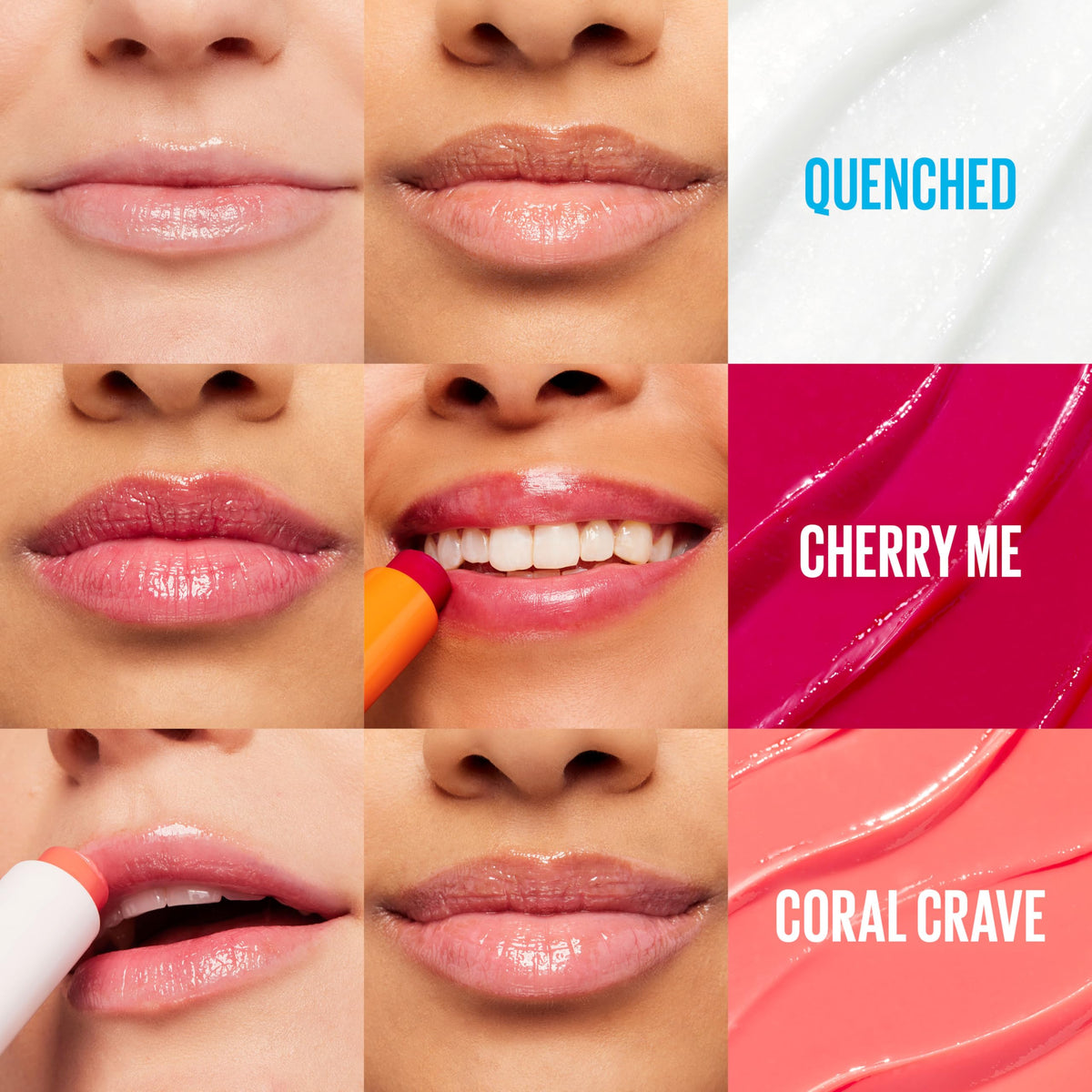 MAYBELLINE balm applied to lips demonstrating quick hydration and subtle tint