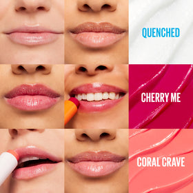 MAYBELLINE balm applied to lips demonstrating quick hydration and subtle tint