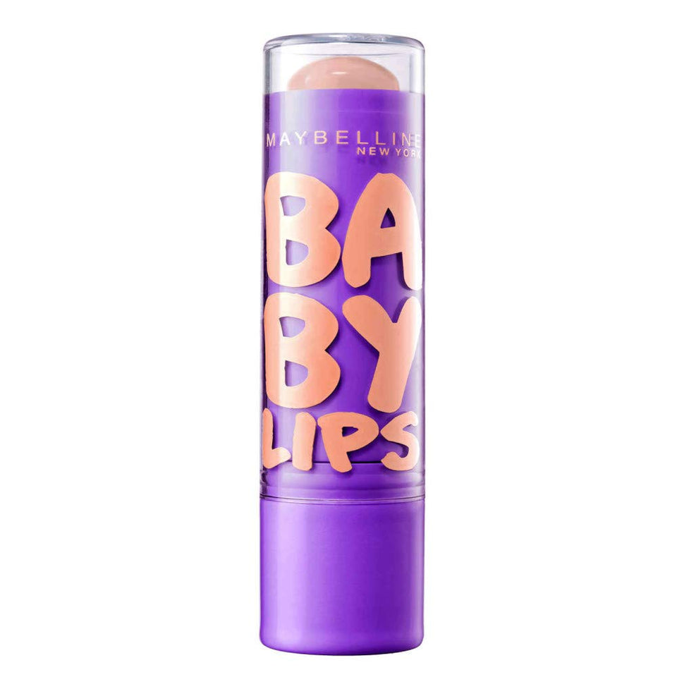 Maybelline Baby Lips front tube showing peach shade and convenient design