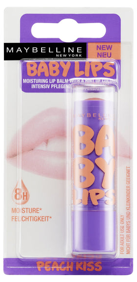 Maybelline Baby Lips applied on lips showing natural peach tint and softness