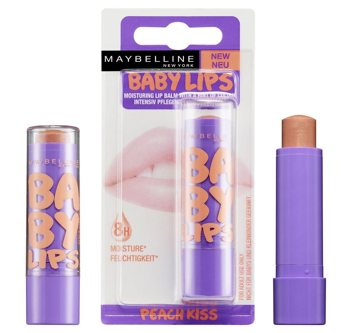 Maybelline Baby Lips next to keys showing pocket-sized portability benefit