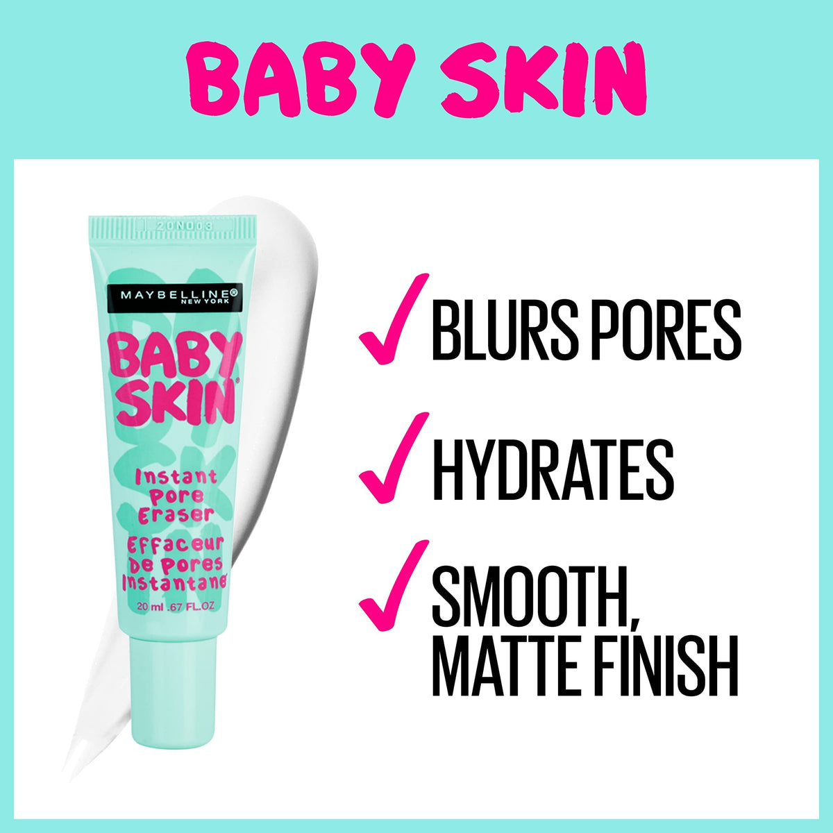 MAYBELLINE primer applied on hand demonstrating blending and pore-blurring benefit
