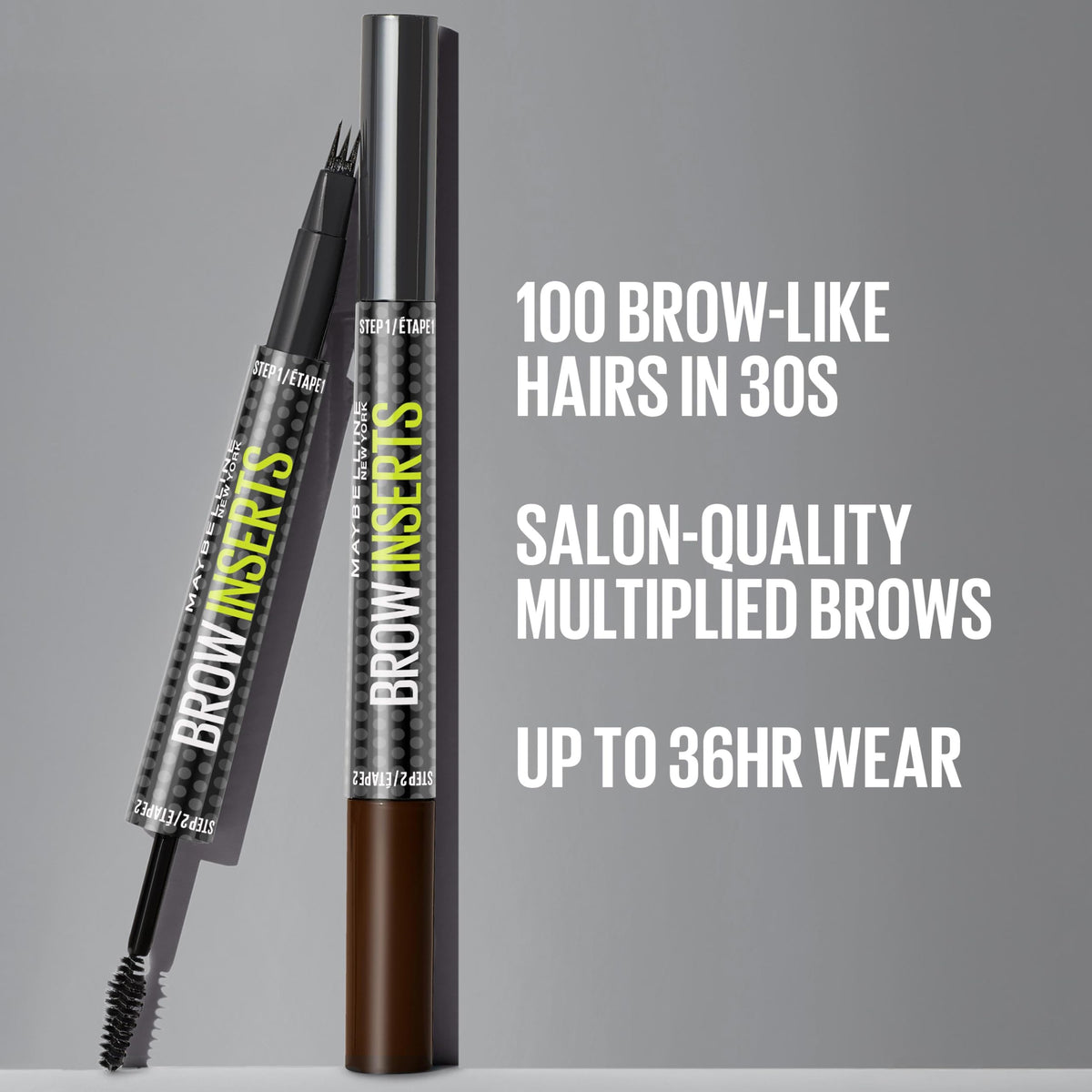 MAYBELLINE before-and-after brows showing fuller, natural-looking results