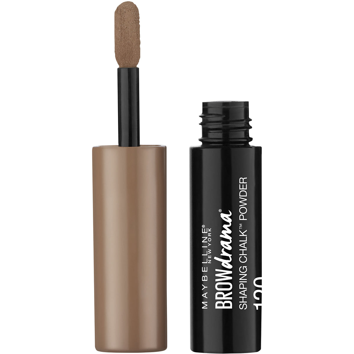 Maybelline Brow Drama applicator close-up demonstrates dual-tip precision shaping