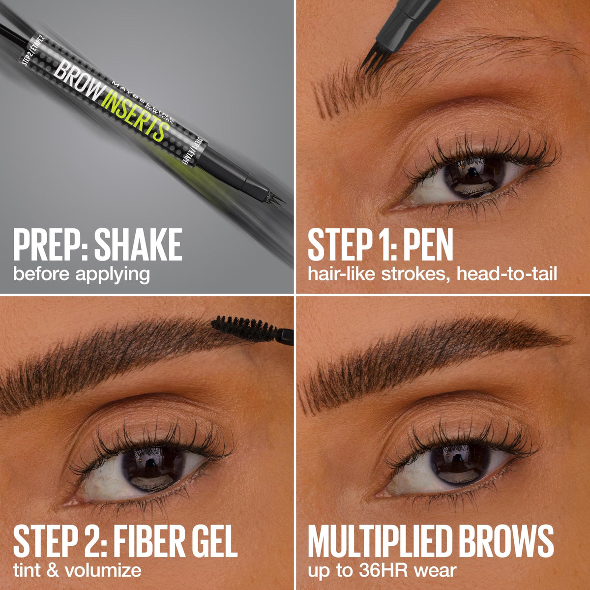 MAYBELLINE Ash Brown color swatch demonstrating true-to-shade payoff