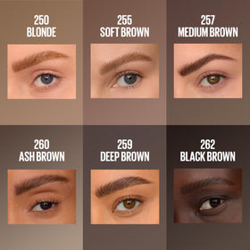 Maybelline Brow Inserts shade swatches on forearm for accurate color selection